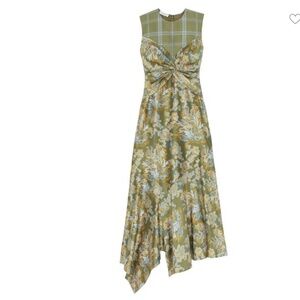 Lafayette148 New York Patchwork Asymmetric Midi Dress, Chive Green, Size 12